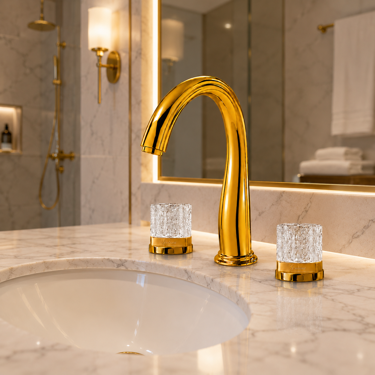 Fontana DualOrion gold faucet suitable for hotel suite bathroom vanity design